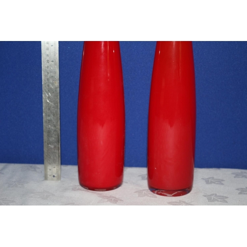 200 - Pair of Tall Glass Vases in Brilliant Red