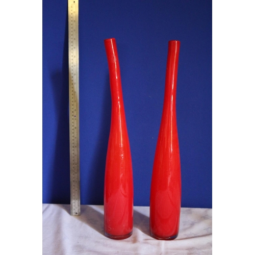 200 - Pair of Tall Glass Vases in Brilliant Red