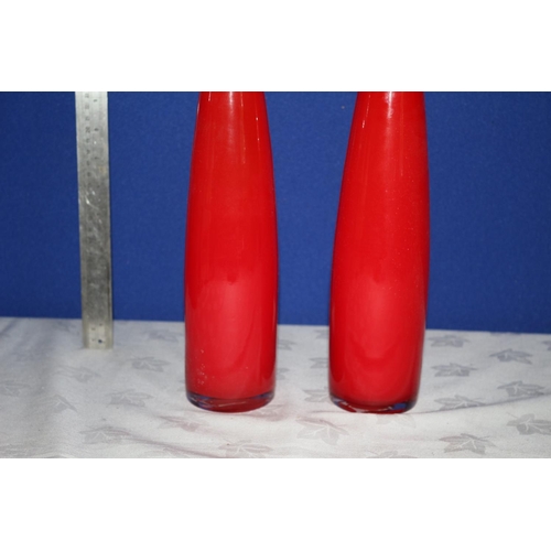 200 - Pair of Tall Glass Vases in Brilliant Red