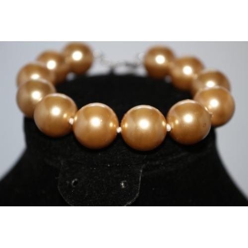 239 - Faux Pearl Bracelet with Silver Marked Heart and Bar Clasp