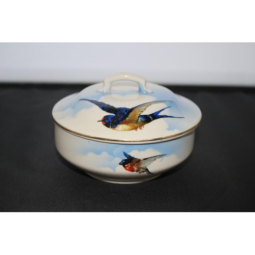 244 - Vintage Falcon Ware Trinket Pot with Lid - Decorated in Bird Design