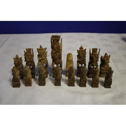 300 - Almost Complete Oriental Deity Hand Carved Chess Set