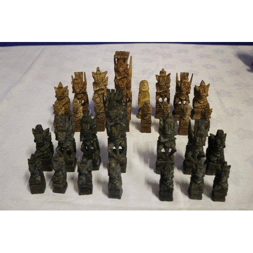 300 - Almost Complete Oriental Deity Hand Carved Chess Set