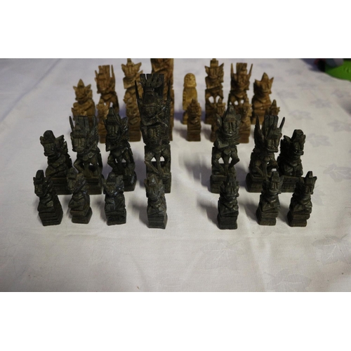 300 - Almost Complete Oriental Deity Hand Carved Chess Set