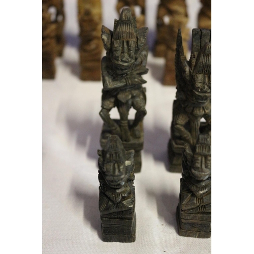 300 - Almost Complete Oriental Deity Hand Carved Chess Set