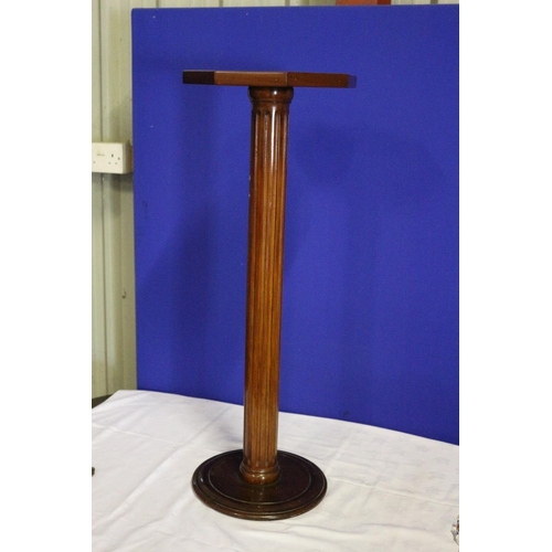 301 - Columned Light Wood Plant Stand with Octagonal Top and Felt Inlaid