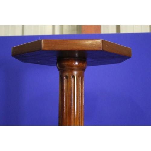 301 - Columned Light Wood Plant Stand with Octagonal Top and Felt Inlaid