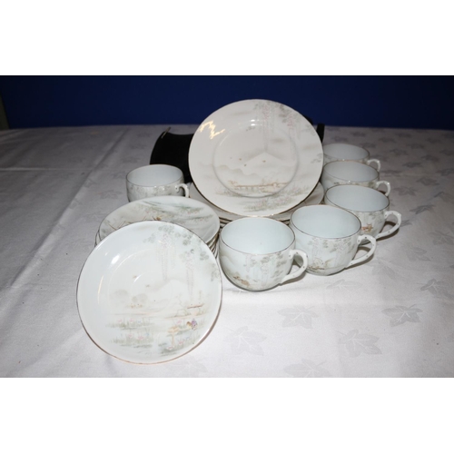 303 - 18 Piece Japanese Fine China Tea Set with 6 x Sandwich Plates, 6 x Saucers and 6 x Cups`