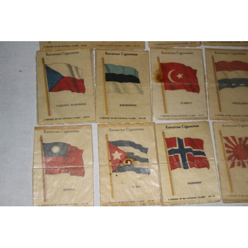 341 - Collection of 32 Kensitas Silk National Flags in Wax Paper Sleeves