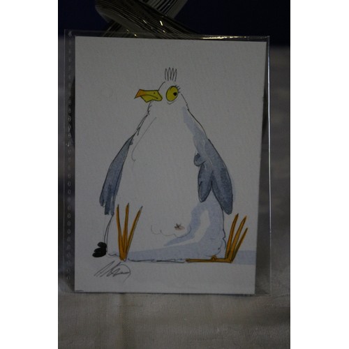 345 - Original Watercolour of a Cartoon Seagull Seated - Unknown Signature