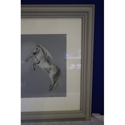 358 - Large and Heavy, 36in x 28in - Exhibited, Impressive Watercolour on Card Painting of a Rearing Horse... 