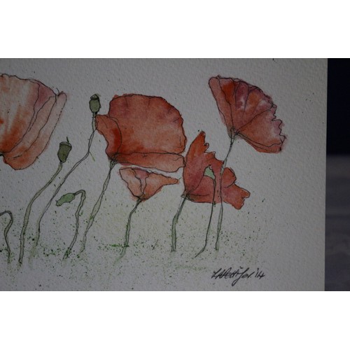 387 - Original Watercolour Painting of Poppies by Artist L. A Pettifer