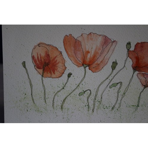 387 - Original Watercolour Painting of Poppies by Artist L. A Pettifer