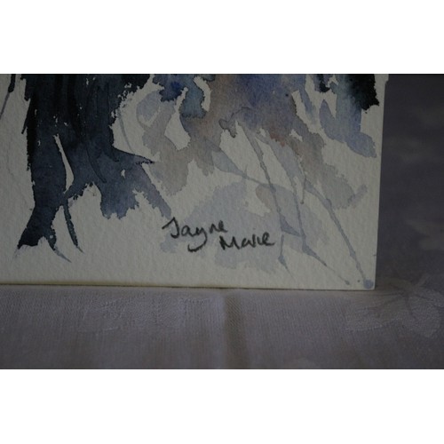 391 - Original Watercolour Painting of a Border Collie Dog Signed by the Artist Jayne Marie