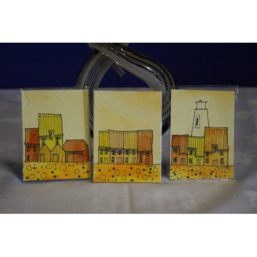 395 - Trio of Original Watercolour and Ink Miniature Paintings - Orange Quay - Signed by the Artist