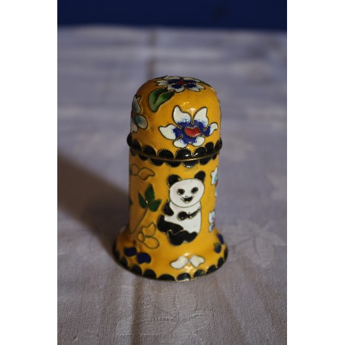 416 - Cute Cloisonne Toothpick Pot - Highly Decorated with Panda and Flowers