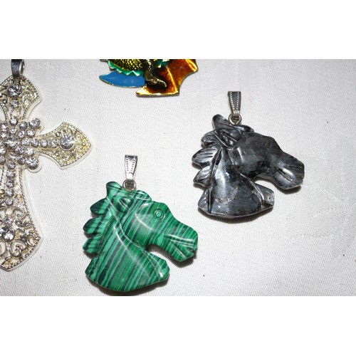 420 - Nice Collection of Pendants including a Malachite Horses Head and a Haematite Horses Head