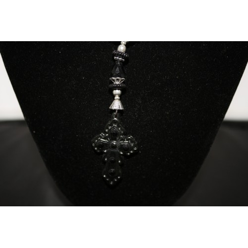 428 - A Black Jadeite Cross on Chain Necklace