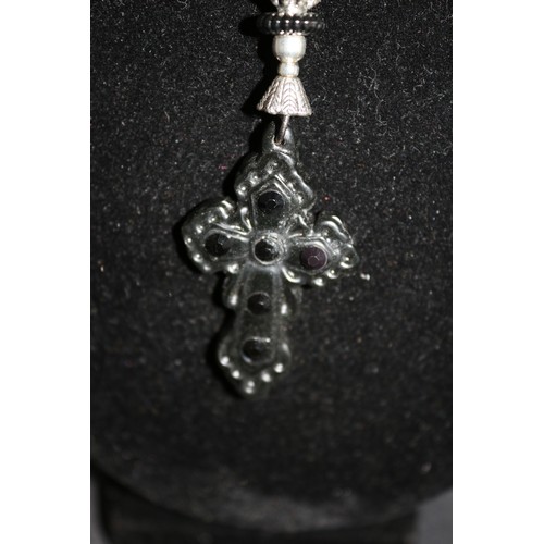 428 - A Black Jadeite Cross on Chain Necklace