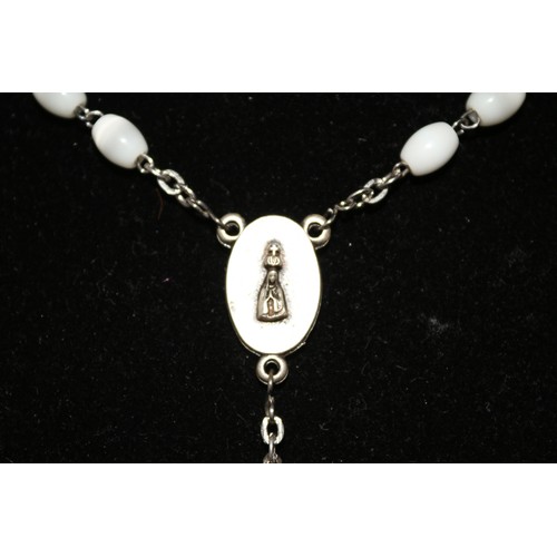 429 - White Beaded Rosary Chain Necklace with St. Michael Pendant