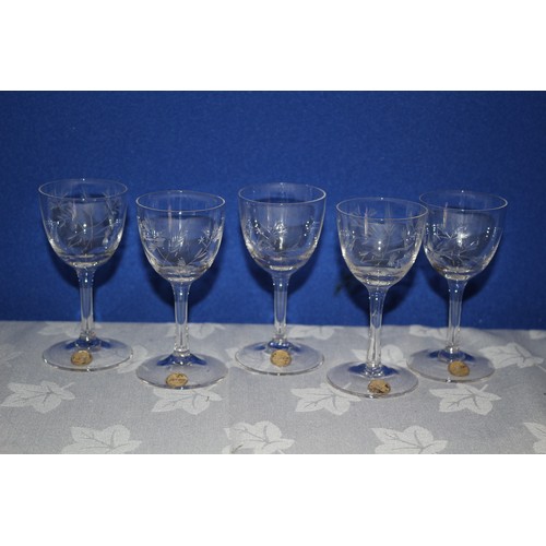 437 - Collection of 5 Sherry Glasses with Floral Etching