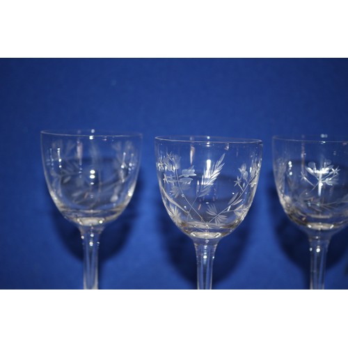 437 - Collection of 5 Sherry Glasses with Floral Etching