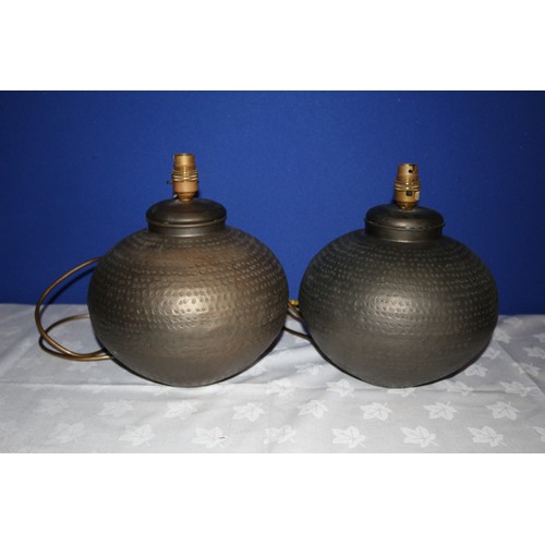 448 - Pair of Hammered Dull Copper Bulbous Table Lamps