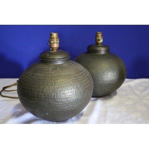 448 - Pair of Hammered Dull Copper Bulbous Table Lamps