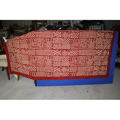 457 - Vintage Rex Interiors 100% Cotton Throw in Bright Red with Aboriginal Art Design Hand Printed