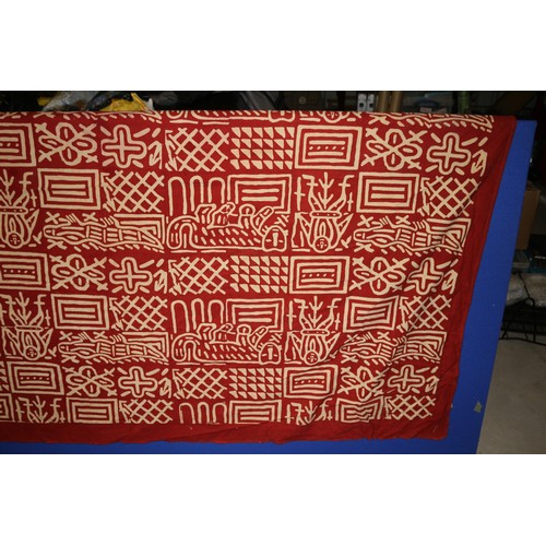 457 - Vintage Rex Interiors 100% Cotton Throw in Bright Red with Aboriginal Art Design Hand Printed