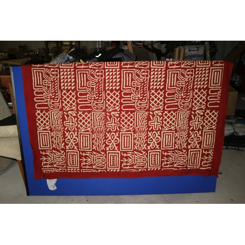 457 - Vintage Rex Interiors 100% Cotton Throw in Bright Red with Aboriginal Art Design Hand Printed