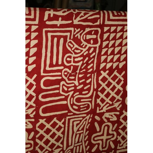 457 - Vintage Rex Interiors 100% Cotton Throw in Bright Red with Aboriginal Art Design Hand Printed