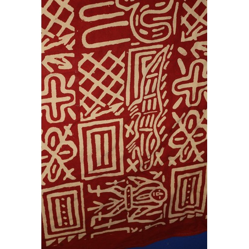 457 - Vintage Rex Interiors 100% Cotton Throw in Bright Red with Aboriginal Art Design Hand Printed