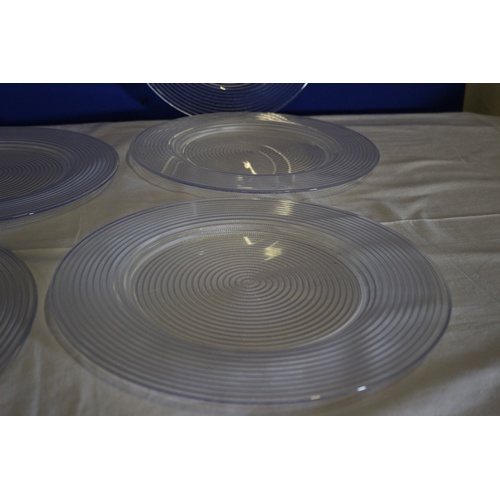 459 - Set of 5 New, Heavy, Ribbed Glass Dinner Plates