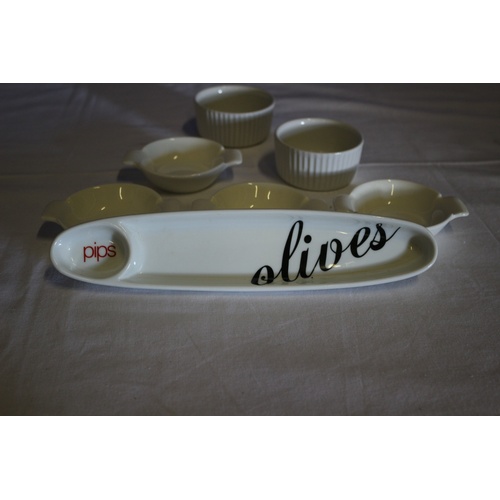 462 - Collection of Small Pip Dishes plus an Olive Server and Souffle Dishes