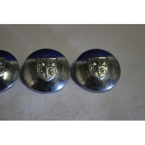 476 - Collection of 5 Silver Tone Vintage Buttons with Crest on the Front - Firmins of London