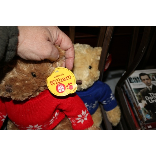 500 - Collection of 3 WH Smith Teddy Bears - Henry with Red Jumper, Henry with Blue Jumper and William