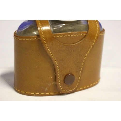 509 - Medium Sized Hip Flask with Leather Covering and Lid Cup