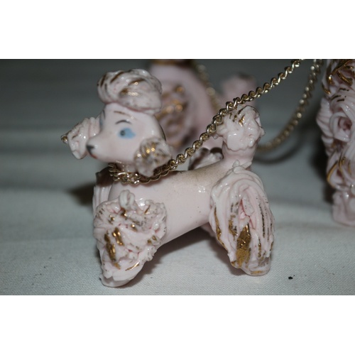 510 - Vintage Trio of Poodles, Mother and Pups in Pottery. Pale Pink Shade.