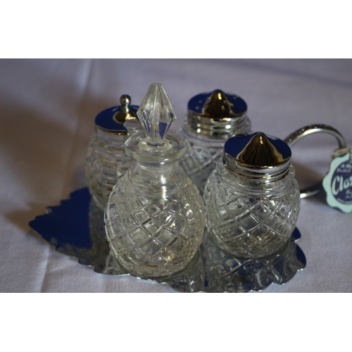 541 - Vintage Mayall Condiment Set on a Leaf Metal Tray and original box