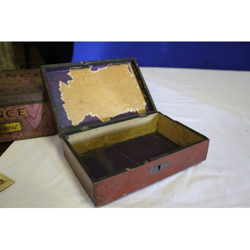 554 - 2 Vintage Boxes. Tin Radiance Toffee Box and a Wooden Hinged Box with an Unusual Picture on the Lid