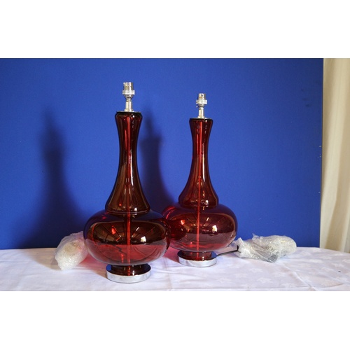 564 - Pair of Modern Cranberry Red Glass Lamps - Tested and Fully Working