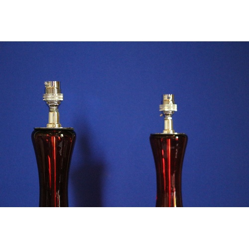 564 - Pair of Modern Cranberry Red Glass Lamps - Tested and Fully Working