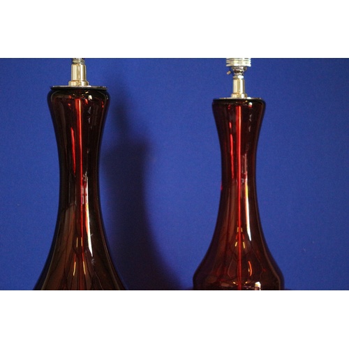 564 - Pair of Modern Cranberry Red Glass Lamps - Tested and Fully Working