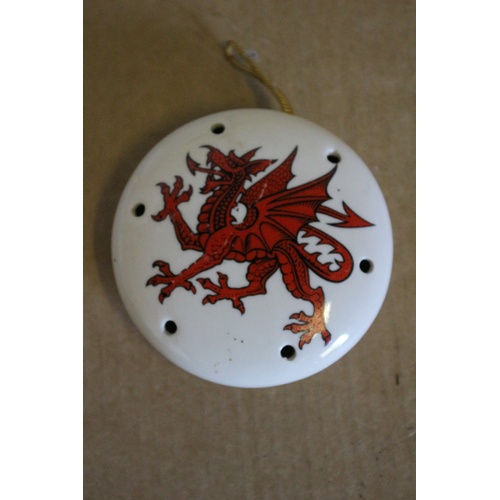 606 - Small Mixed Lot - Vintage Wooden Cup Holder, Baby's First Cutlery Set and a Welsh Dragon Pictured Po... 