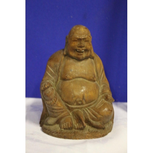 11 - Vintage Wooden Carved Buddha with Inlaid Teeth