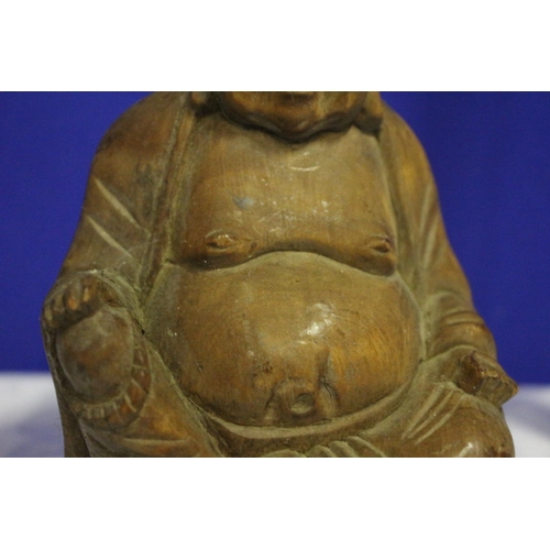 11 - Vintage Wooden Carved Buddha with Inlaid Teeth