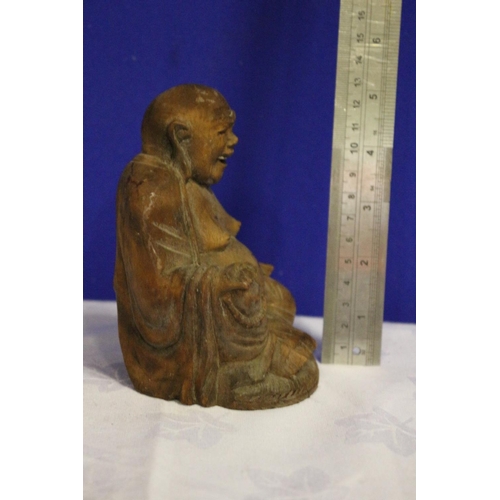 11 - Vintage Wooden Carved Buddha with Inlaid Teeth