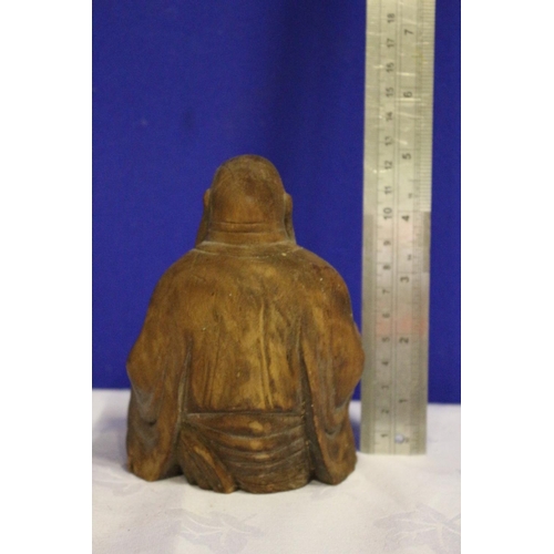 11 - Vintage Wooden Carved Buddha with Inlaid Teeth