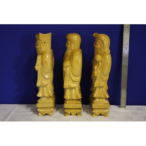 33 - Solid Pine, Large,  20+ Year Old Hand Carved Chinese 3 Gods - Fuk, Luk & Sau (Health, Wealth and Pro... 